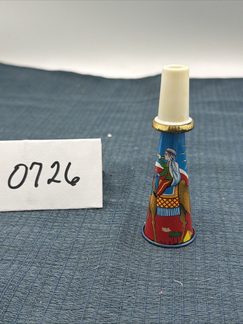 Tin Toy Christmas Horn: Camel & Pyramid 1950’s Whistle